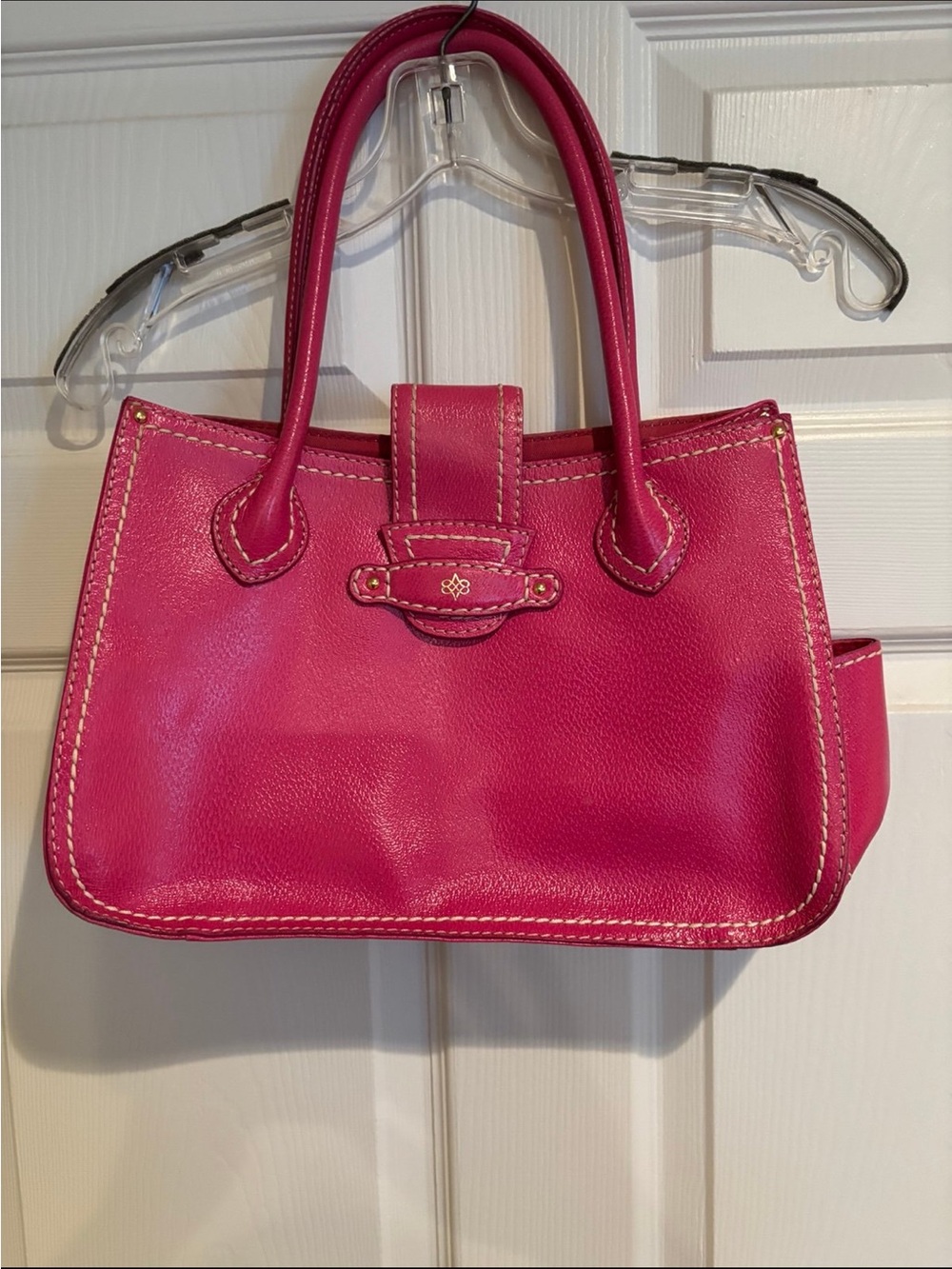 Franco Sarto Pink Leather Satchel Shoulder Handbag Contrast Stitch Purse